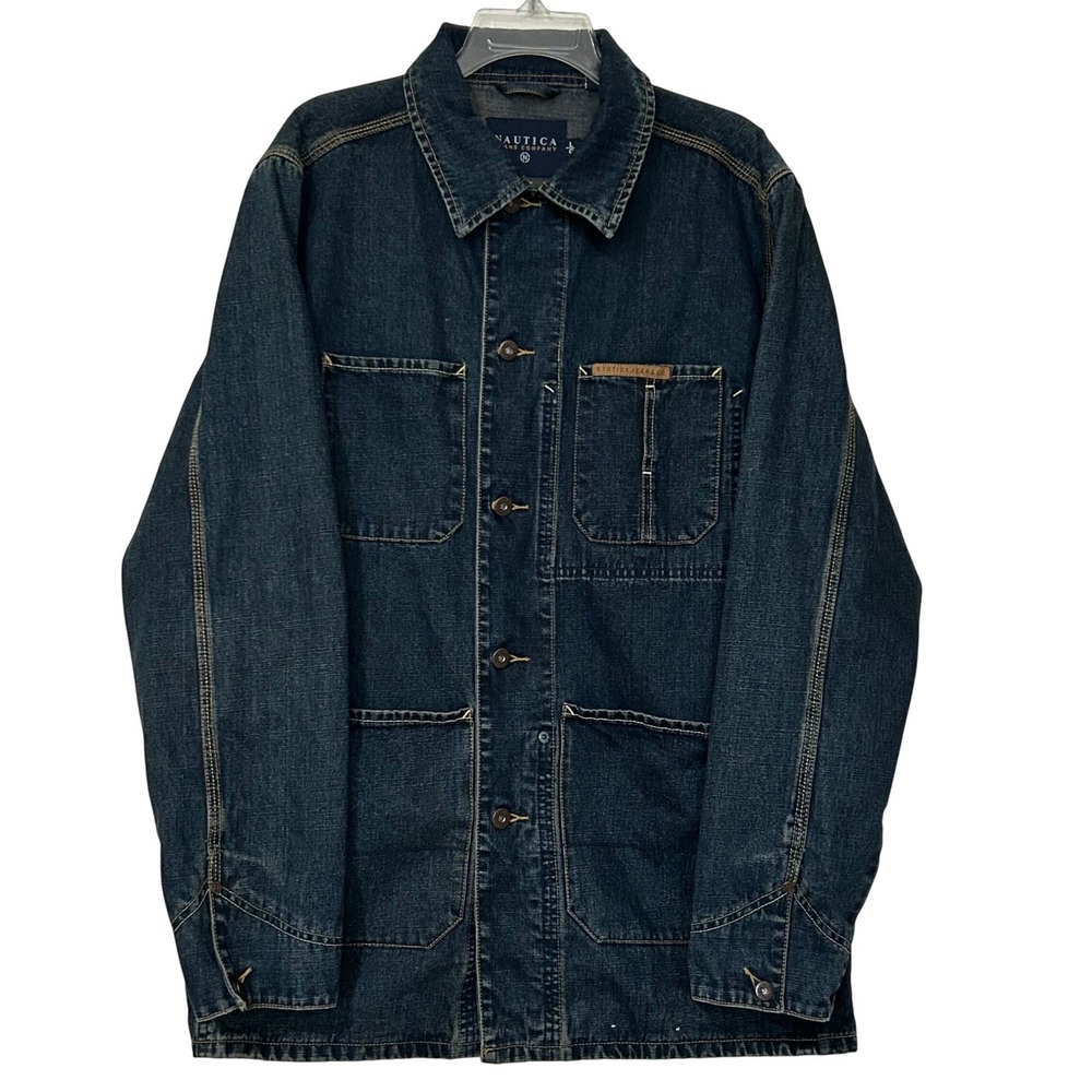 Nautica Jeans Co. Denim Shirt Men's L – Contrast Stitch, Workwear Style